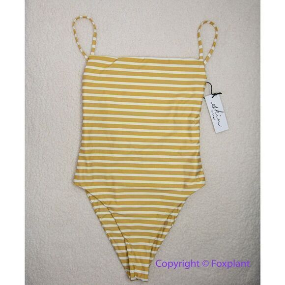 NEW Skin by Same mustard white stripe one-piece swimsuit,‎ size L - Picture 1 of 10